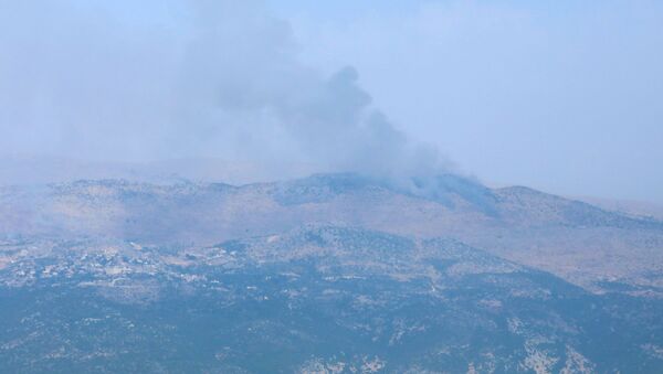 Lübnan'ın güneyindeki Marcayun köyünden gözüken Şeba Çiftlikleri bölgesinden yükselen dumanlar - Sputnik Türkiye