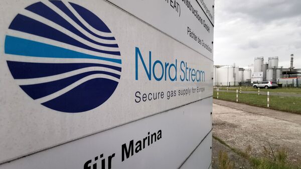 An information billboard near the Nord Stream 2 gas pipeline station in Lubmin, Germany. - Sputnik Türkiye