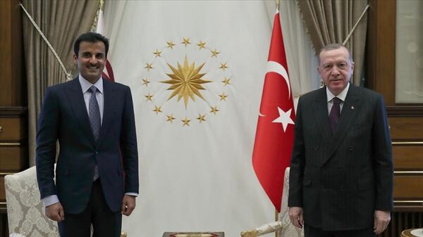 Cumhurbaşkanı Recep Tayyip Erdoğan ile Katar Emiri Şeyh Temim bin Hamed Al Sani  - Sputnik Türkiye