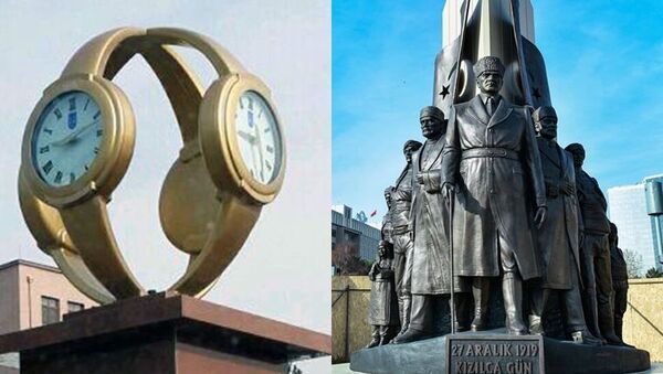 Ankara Büyükşehir Belediyesi’nin (ABB), Atatürk'ün Ankara'ya gelişinin yıl dönümü anısına Genelkurmay Kavşağı'nda yaptırdığı 27 Aralık 1919 Kızılca Gün Anıtı'nın açılışı yapıldı. - Sputnik Türkiye