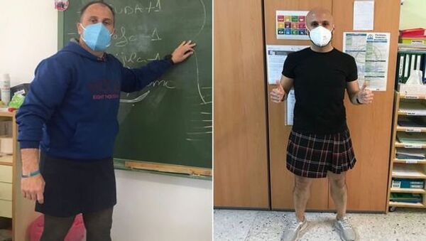 İspanya'da etek giyen erkek öğretmenlerden 'Kıyafetlerin Cinsiyeti Yoktur' kampanyasına destek - Sputnik Türkiye