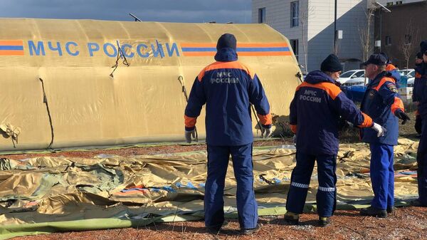 Rusya Acil Durumlar Bakanlığına ait arama kurtarma ekipleri ile arama köpekleri deprem bölgesinde  - Sputnik Türkiye