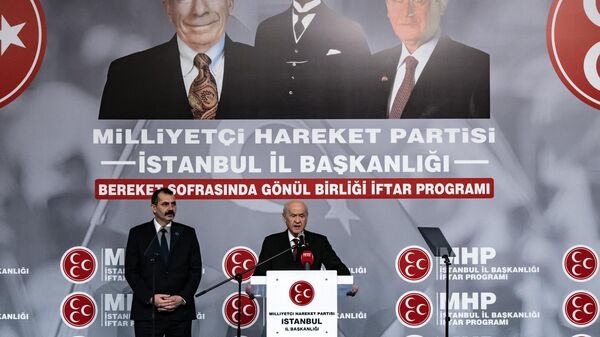 MHP Genel Başkanı Devlet Bahçeli, MHP İstanbul İl Başkanlığı tarafından Yeşilköy'de bir otelde iftar programına katılarak konuşma yaptı. ( - Sputnik Türkiye