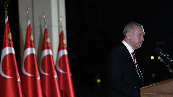 Cumhurbaşkanı Recep Tayyip Erdoğan, Cumhurbaşkanlığı Külliyesi'nde, 14. Büyükelçiler Konferansı kapsamında konuşma yaptı. ( - Sputnik Türkiye