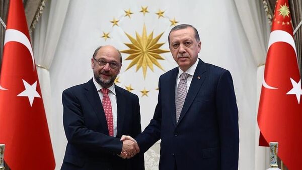 Cumhurbaşkanı Recep Tayyip Erdoğan, Avrupa Parlamentosu Başkanı Martin Schulz'u kabul etti. - Sputnik Türkiye