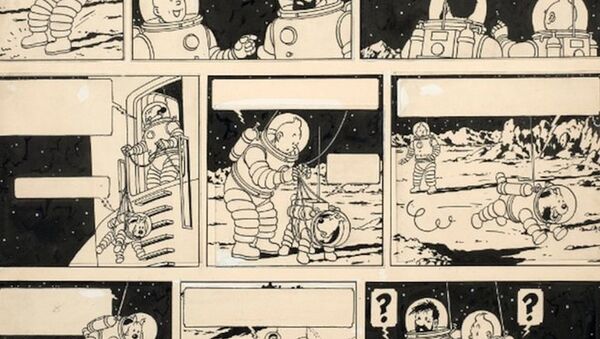 Dünyaca ünlü çizgi roman karakteri Tenten’in ‘Ay’daki Kaşifler’ isimli macerasına ait çizim - Sputnik Türkiye