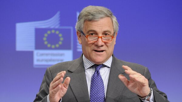 European Commission Vice President Antonio Tajani gives a press conference after the meeting Towards a more competitive and efficient European defence and security sector at the EU Headquarters in Brussels on July 24, 2013 - Sputnik Türkiye