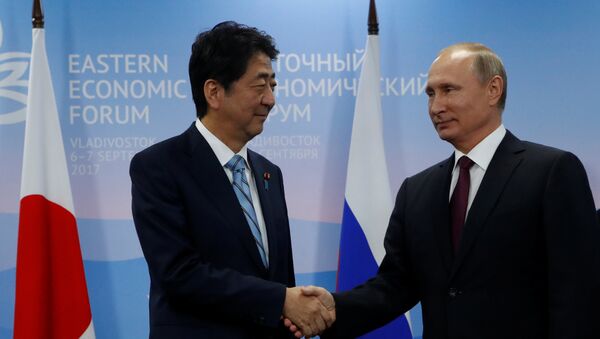 Rusya Devlet Başkanı Vladimir Putin ve Japonya Başbakanı Şinzo Abe - Sputnik Türkiye