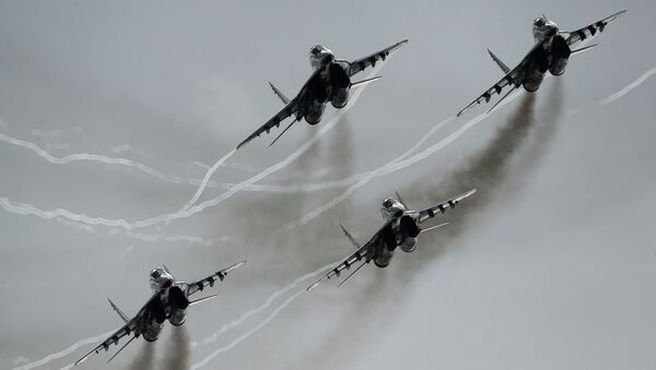 MiG-29 multipurpose fighter aircraft of the Swifts aerobatic team participate in an airshow at the Kubinka air base during the international military-technical forum ARMY-2016. (File) - Sputnik Türkiye