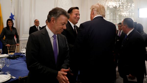 ABD Başkanı Trump- Kolombiya Başkanı Santos- Panama Başkanı Varela - Sputnik Türkiye