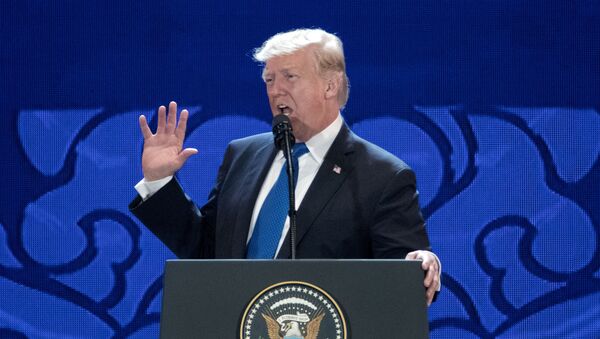 U.S. President Donald Trump speaks at the Asia-Pacific Economic Cooperation (APEC) CEO Summit at the Aryana Convention Center in Danang, Vietnam, Friday, Nov. 10, 2017 - Sputnik Türkiye