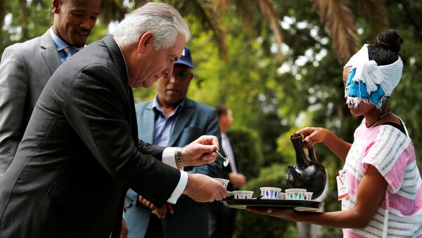 ABD Dışişleri Bakanı Rex Tillerson Etiyopya Addis Ababa geleneksel kahve töreni 8 Mart 2018 - Sputnik Türkiye
