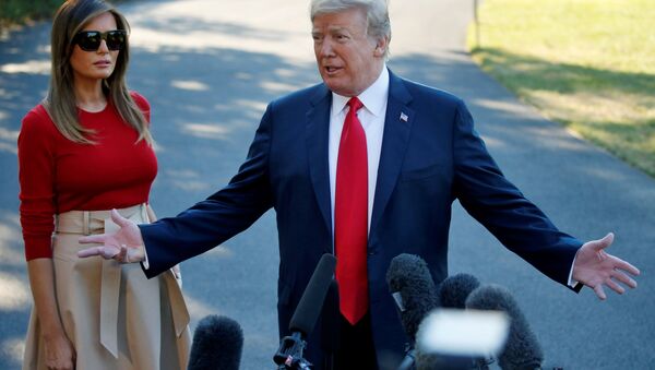 Melania Trump'ın eşlik ettiği Donald Trump Avrupa turu için Beyaz Saray'dan ayrılırken gazetecilerin sorularını yanıtladı (10 Temmuz 2018).  - Sputnik Türkiye