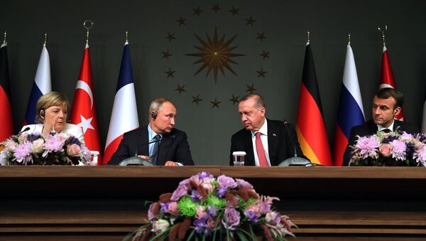 Erdoğan - Putin - Macron - Merkel - Sputnik Türkiye