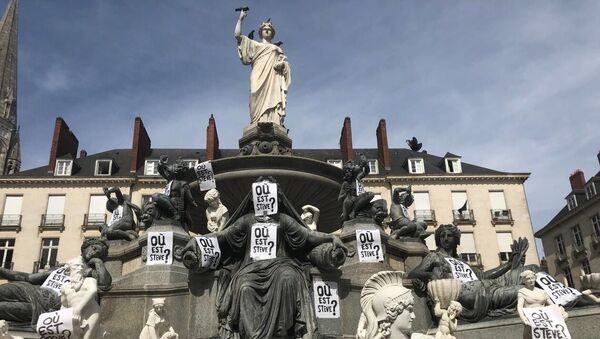Fransa'nın Nantes kentinde sanatçı Stephane Vigny'nin heykellerine 'Steve nerede' yazılı afişler asıldı.  - Sputnik Türkiye