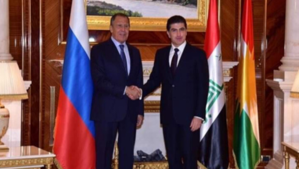 Irak'ın başkenti Bağdat'taki temaslarının ardından Erbil'e gelen Lavrov, Irak Kürt Bölgesel Yönetimi (IKBY) Başkanı Neçirvan Barzani ile bir araya geldi. - Sputnik Türkiye