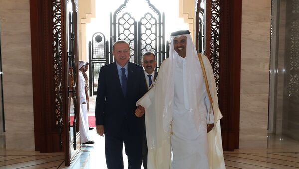 Türkiye Cumhurbaşkanı Recep Tayyip Erdoğan ve Katar Emiri Şeyh Temim bin Hamad Al Sani'nin huzurunda Türkiye ile Katar arasında 7 anlaşma imzalandı.  - Sputnik Türkiye