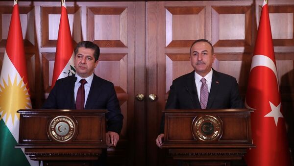 Dışişleri Bakanı Mevlüt Çavuşoğlu (fotoğrafta) ile IKBY Başbakanı Mesrur Barzani, Dışişleri Resmi Konutu'ndaki görüşmelerinin ardından ortak basın toplantısı düzenledi. - Sputnik Türkiye