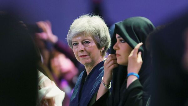 Britain's former Prime Minister Theresa May attends the Global Women's Forum in Dubai, United Arab Emirates, February 16, 2020. REUTERS/Christopher Pike - Sputnik Türkiye