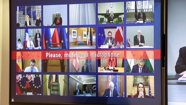 Avrupa Konseyi'nde Avrupa Birliği ülkelerinin liderleriyle yapılan koronavirüs konferansı - Sputnik Türkiye